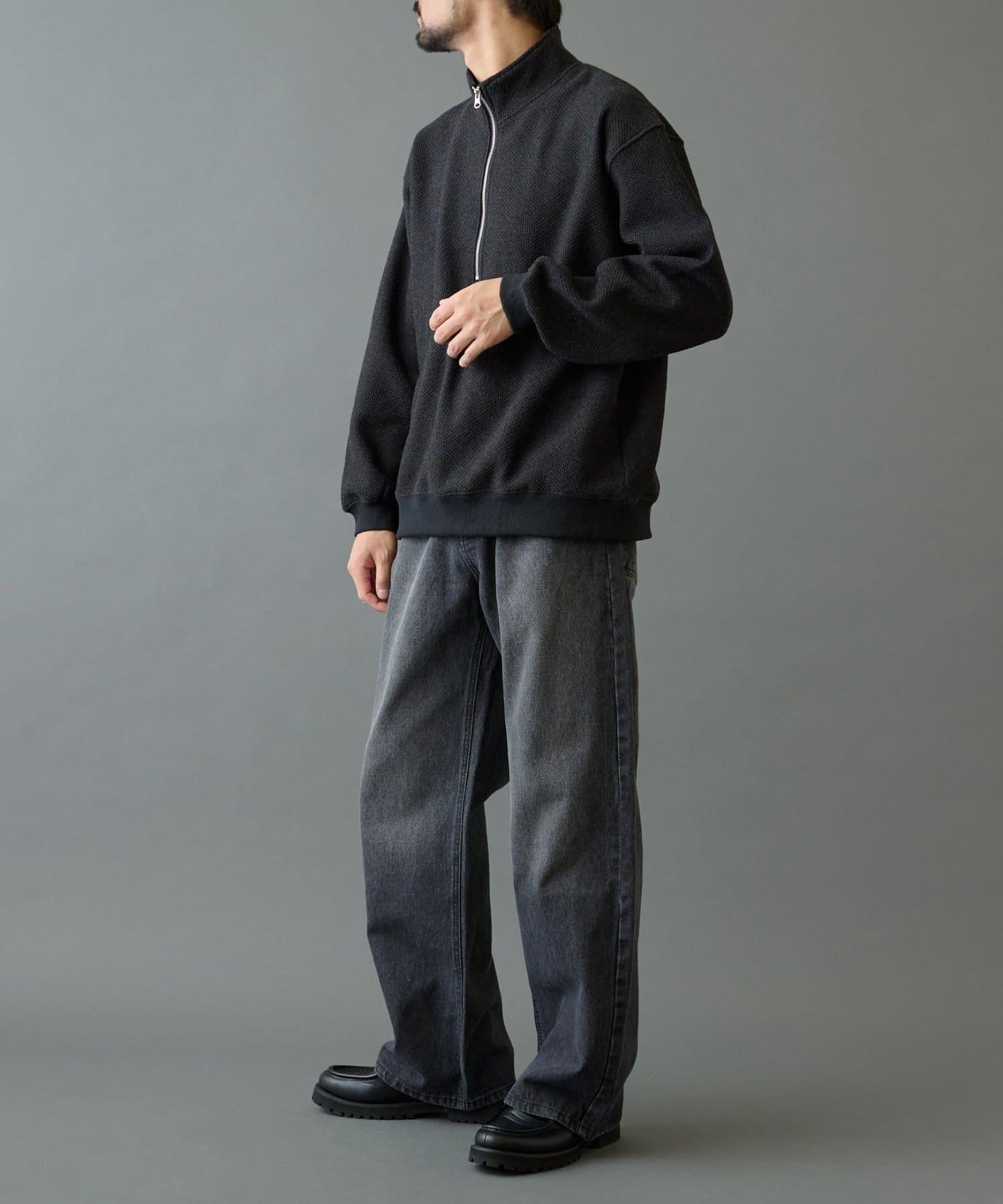 內加絨粗花呢半拉鍊上衣