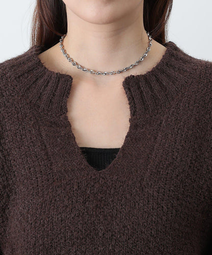 燈芯絨羽毛圖案針織開領衫