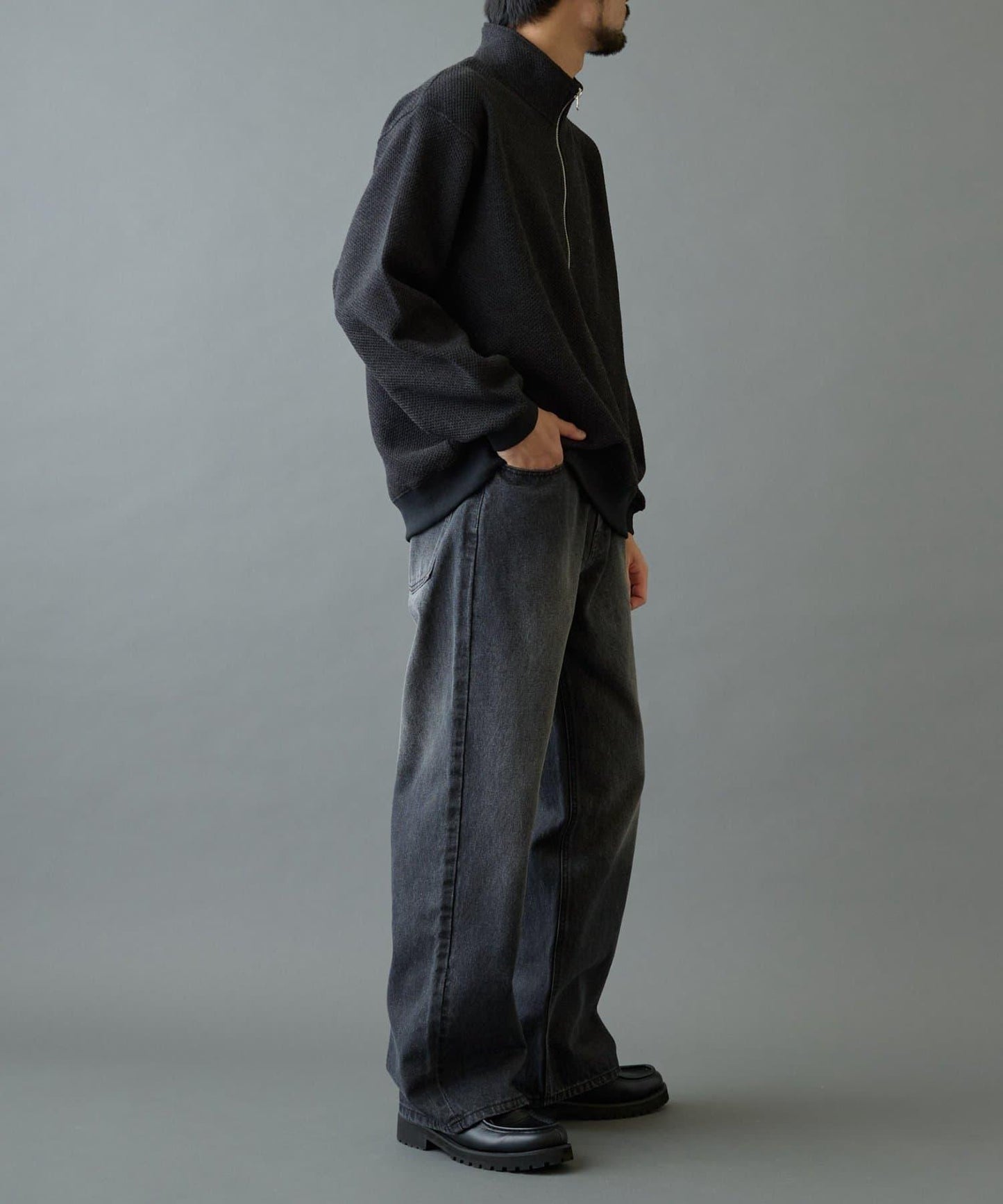 內加絨粗花呢半拉鍊上衣