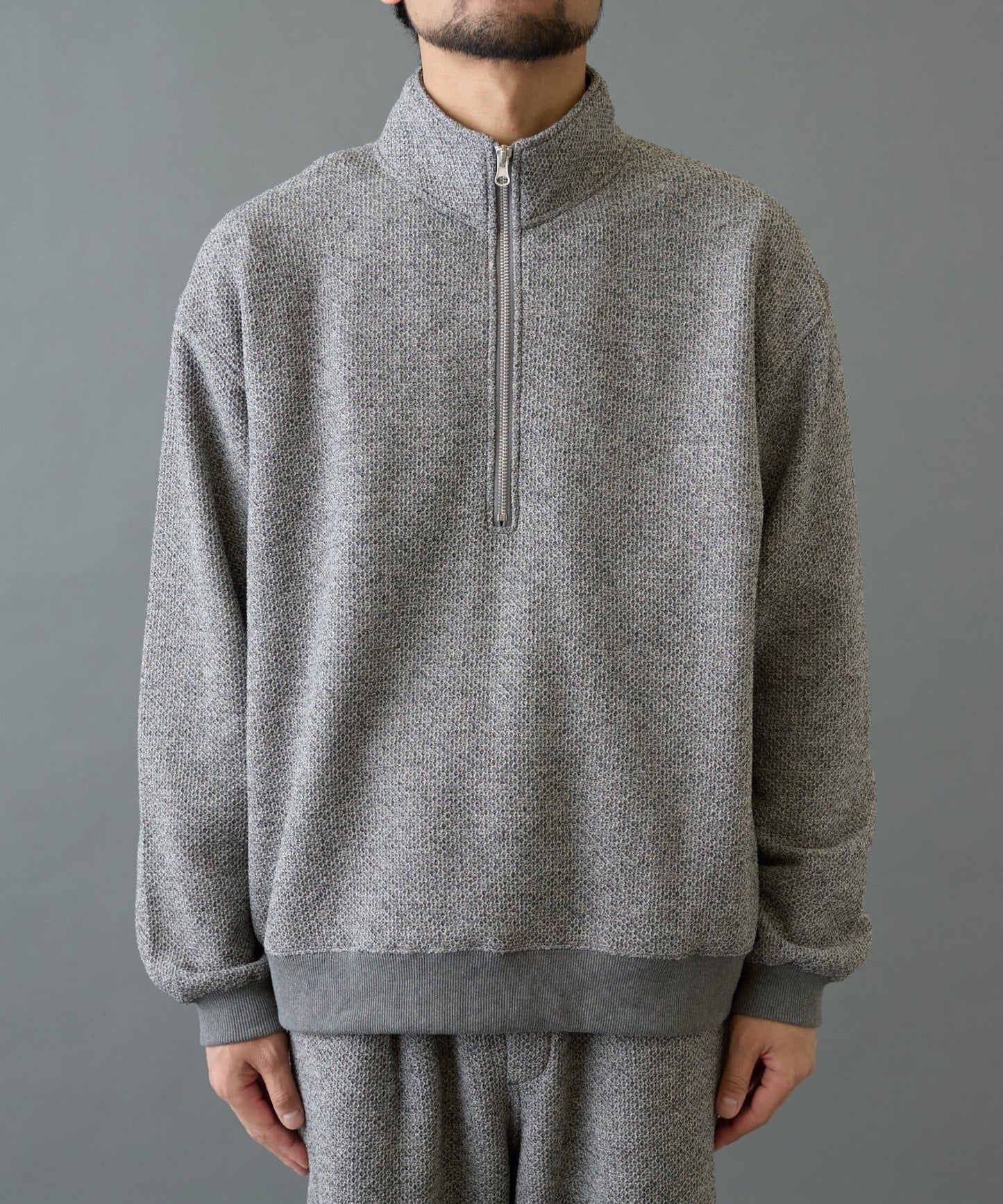 內加絨粗花呢半拉鍊上衣