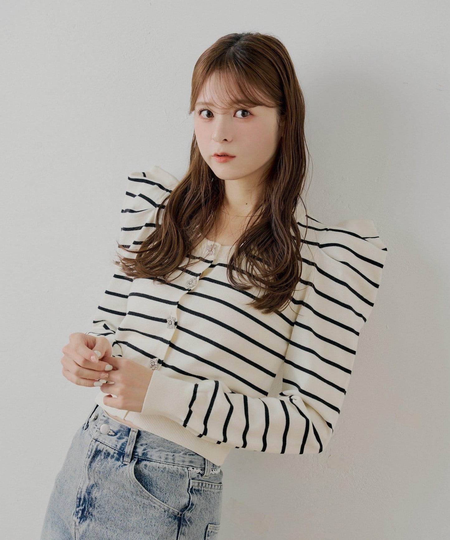 【SALON by Chico】珠飾紐扣泡泡袖設計開衫