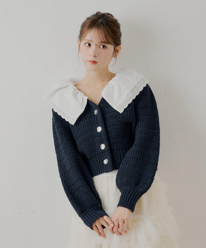 【SALON by Chico】雙層荷葉邊花紋針織開衫