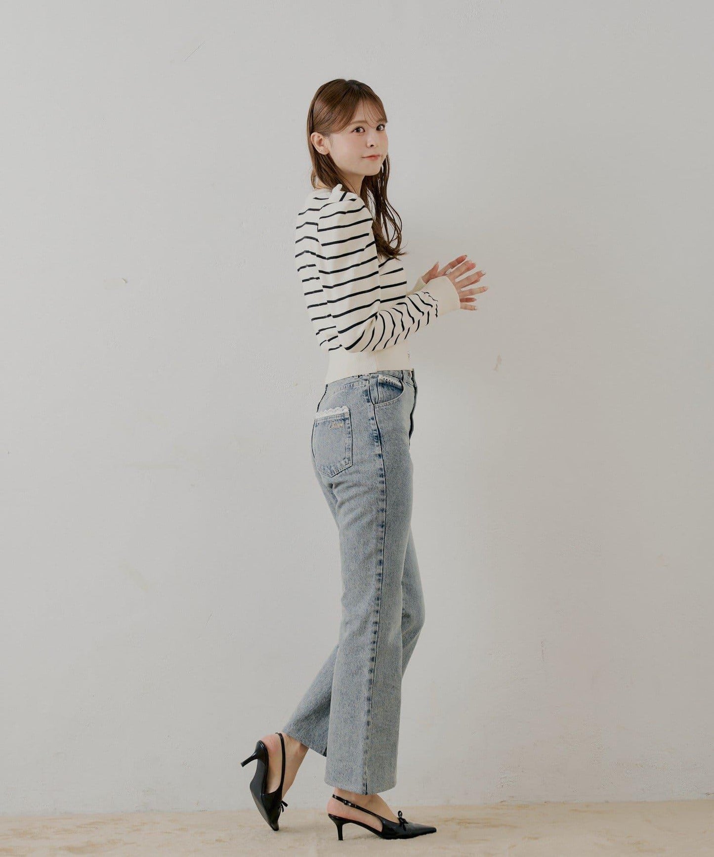 【SALON by Chico】珠飾紐扣泡泡袖設計開衫