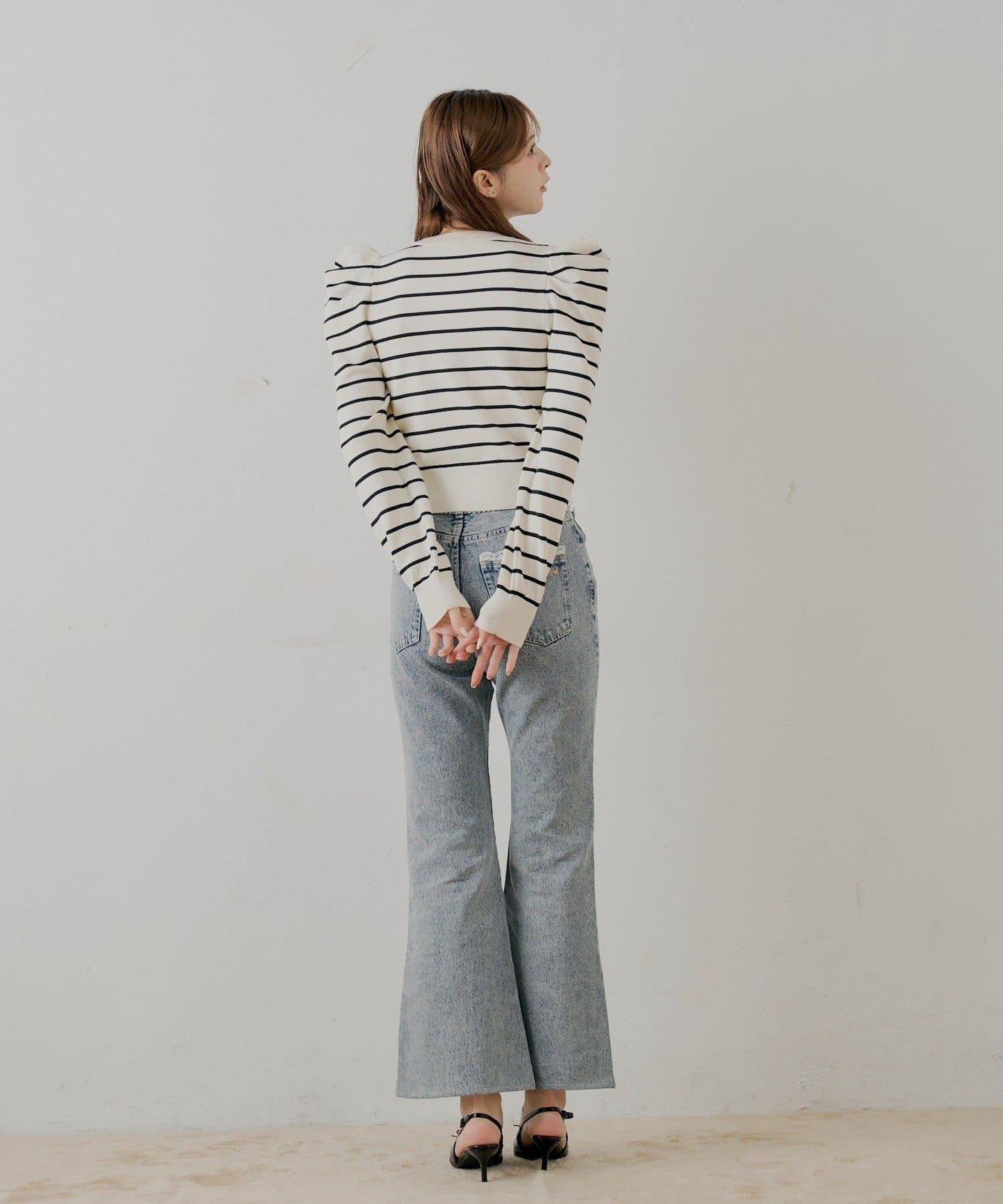 【SALON by Chico】珠飾紐扣泡泡袖設計開衫