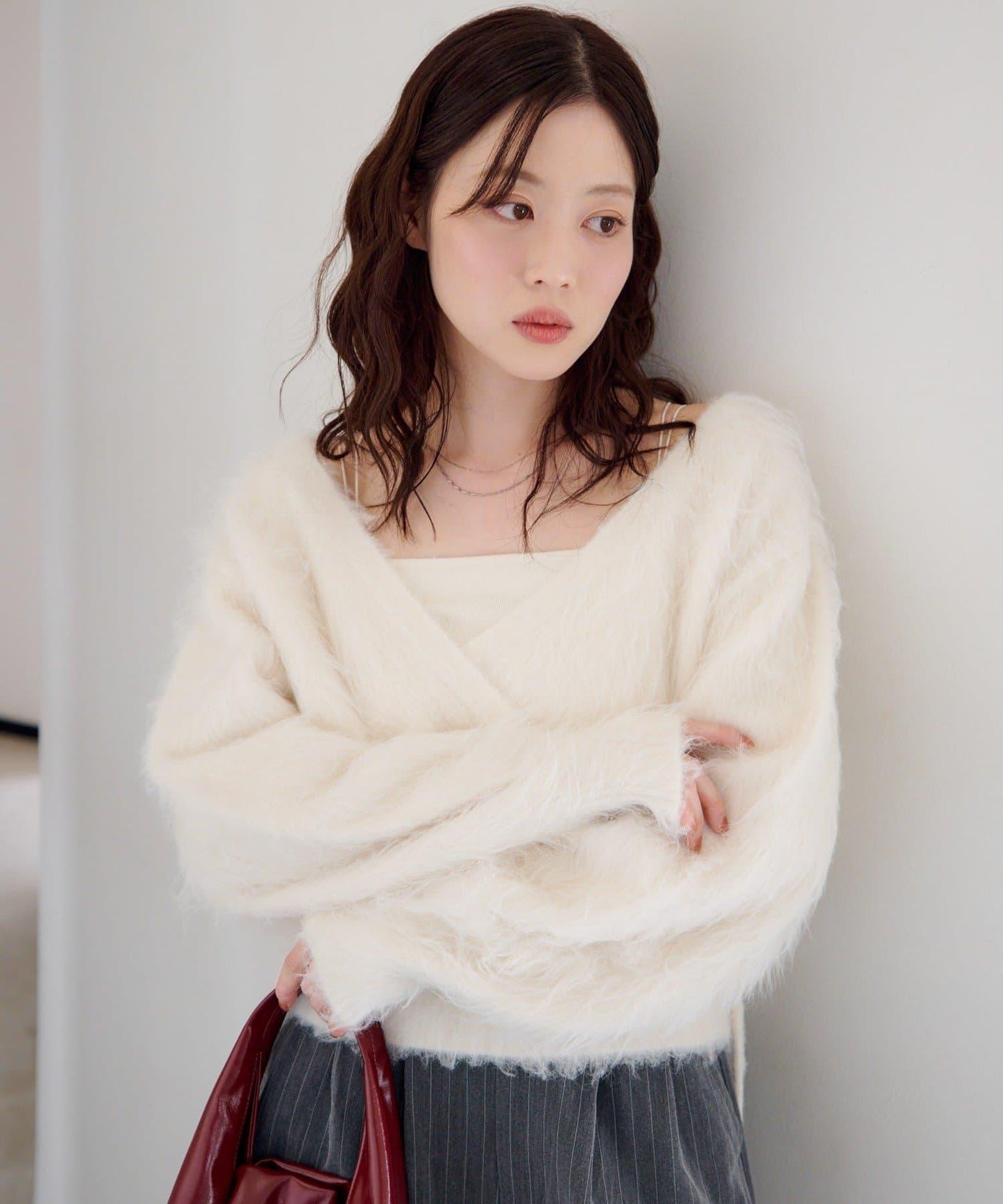 毛邊交叉針織衫