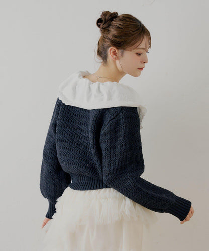 【SALON by Chico】雙層荷葉邊花紋針織開衫