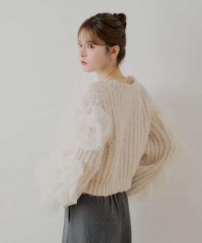 【SALON by Chico】不規則網紗拼接針織衫