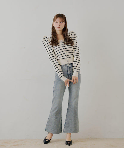 【SALON by Chico】珠飾紐扣泡泡袖設計開衫