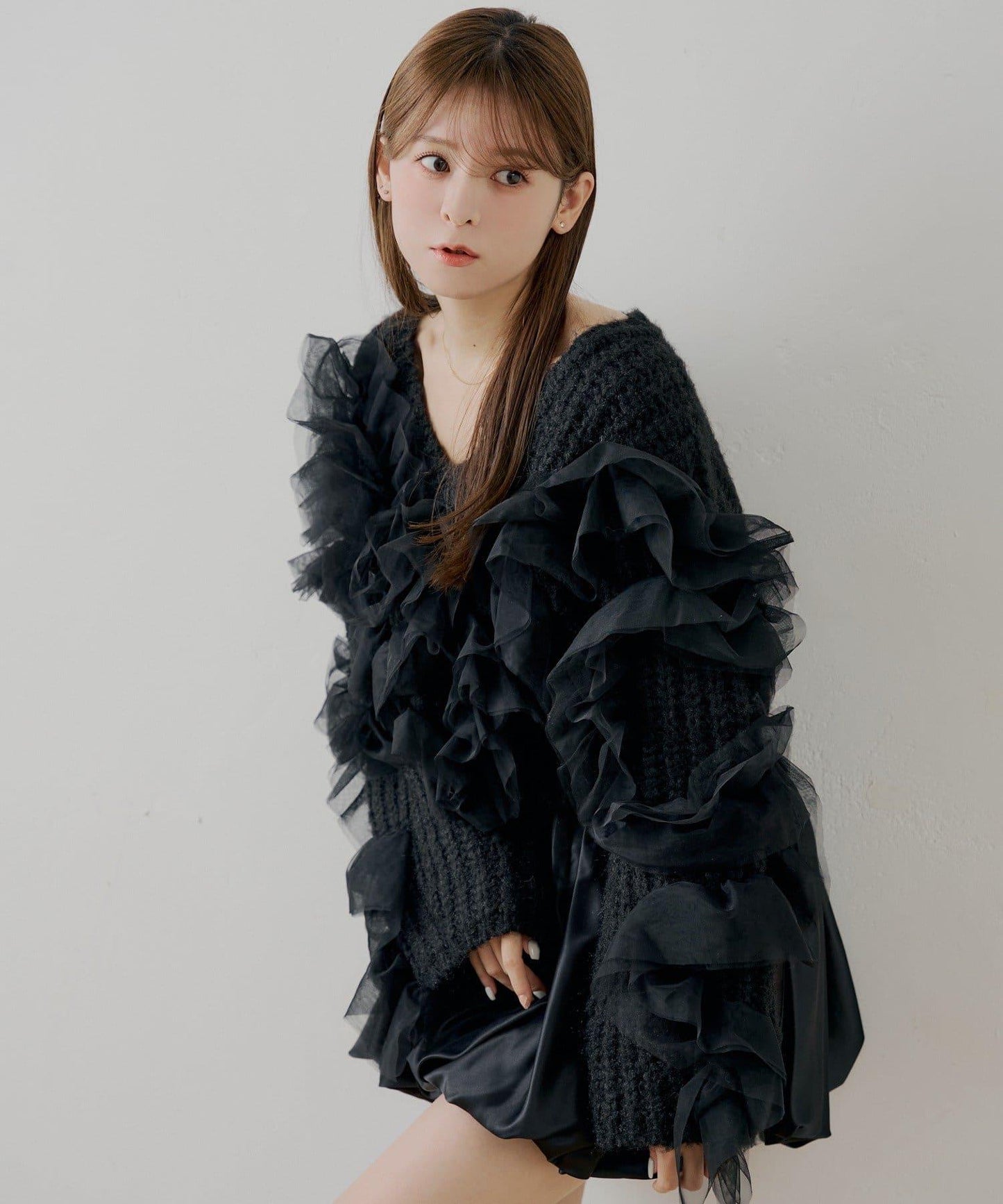 【SALON by Chico】不規則網紗拼接針織衫