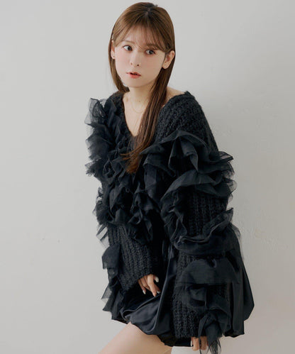 【SALON by Chico】不規則網紗拼接針織衫