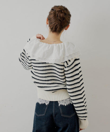 【SALON by Chico】雙層荷葉邊花紋針織開衫