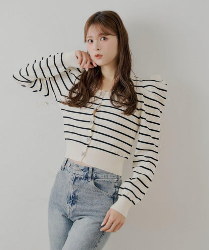 【SALON by Chico】珠飾紐扣泡泡袖設計開衫