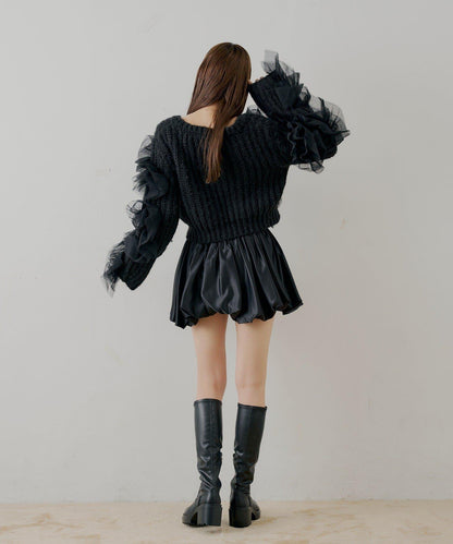 【SALON by Chico】不規則網紗拼接針織衫