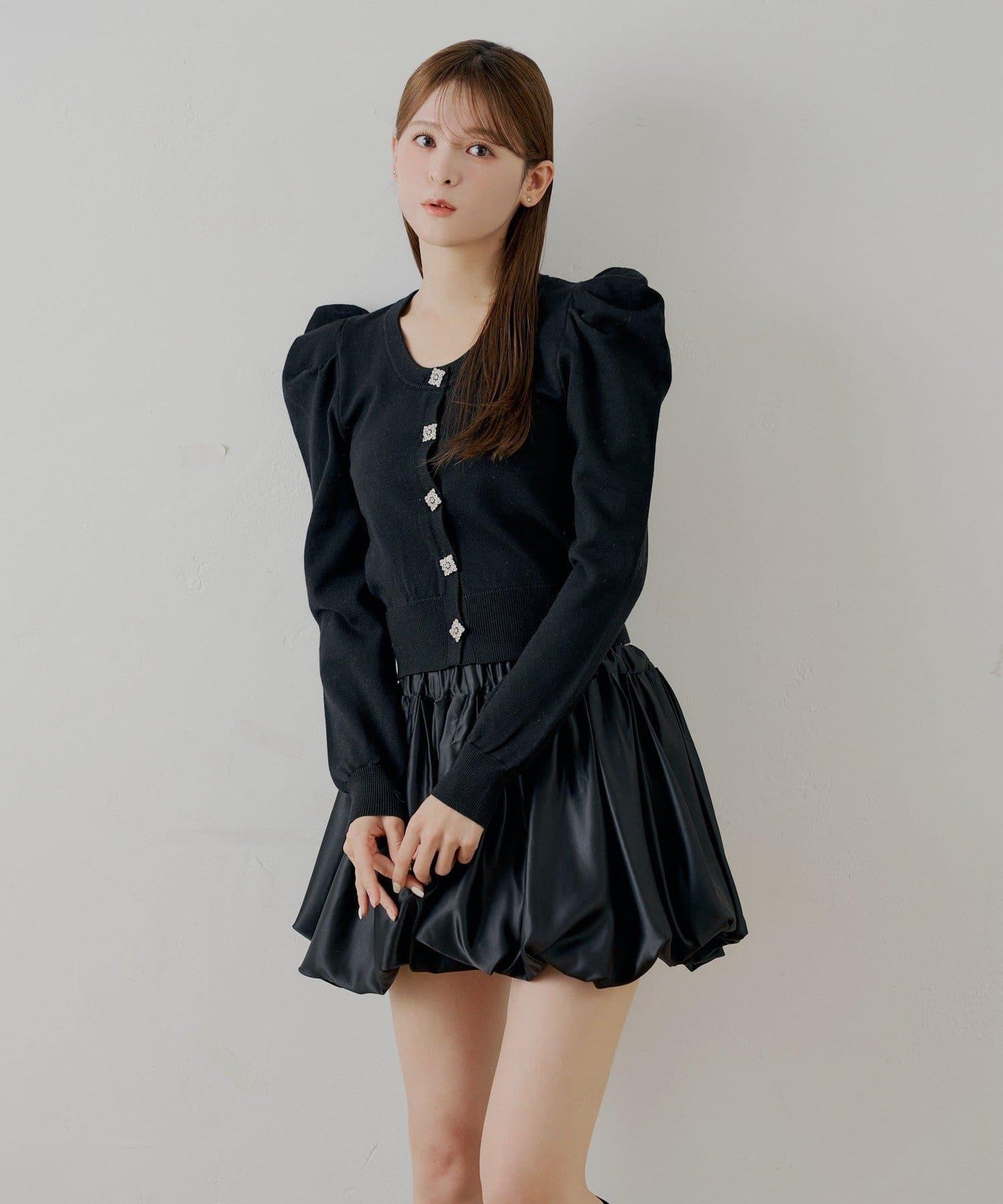 【SALON by Chico】珠飾紐扣泡泡袖設計開衫