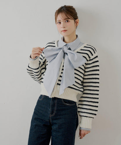 【SALON by Chico】雙層荷葉邊花紋針織開衫