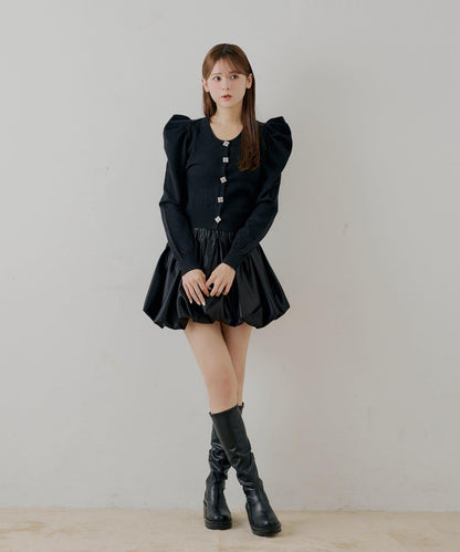 【SALON by Chico】珠飾紐扣泡泡袖設計開衫