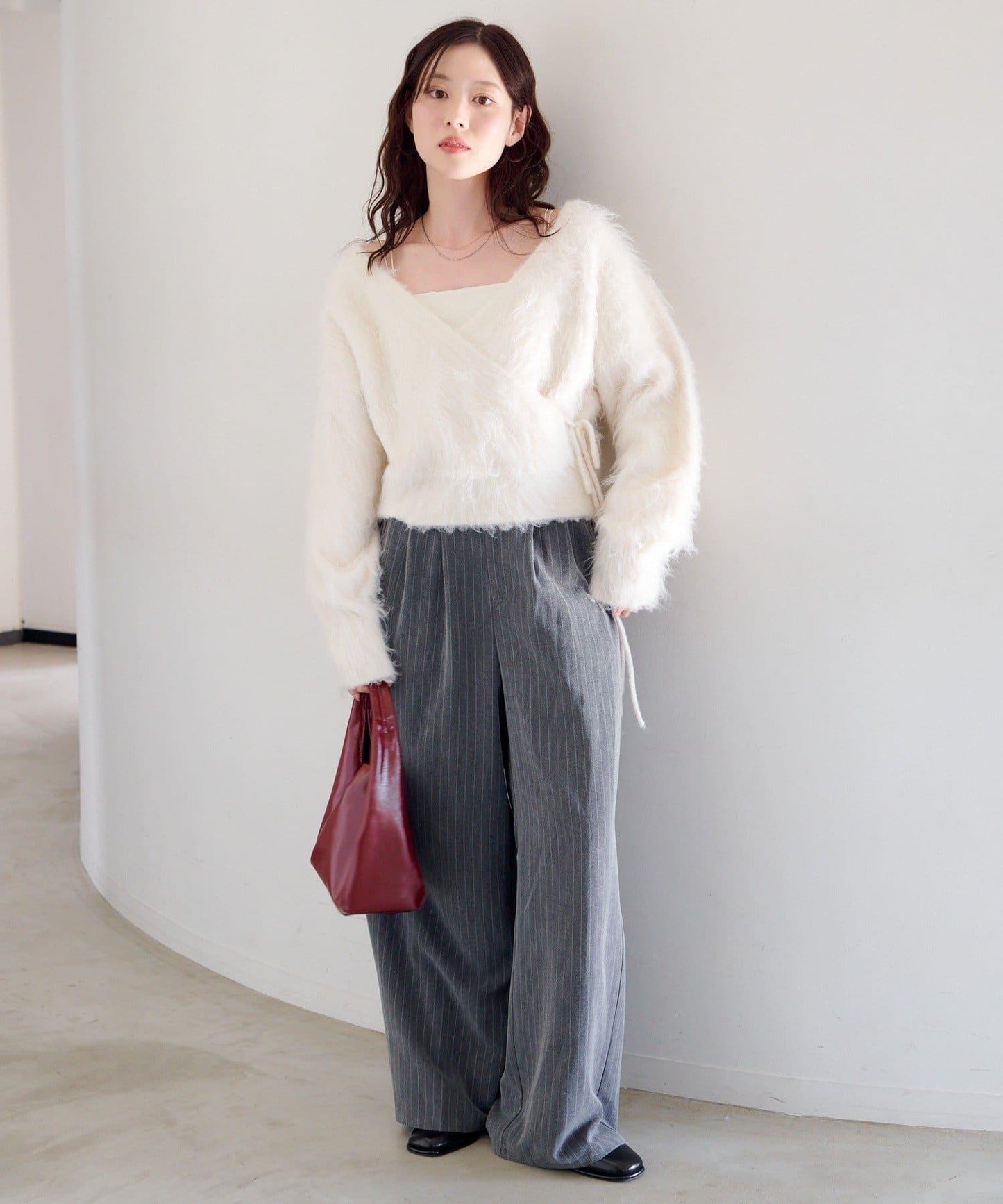 毛邊交叉針織衫