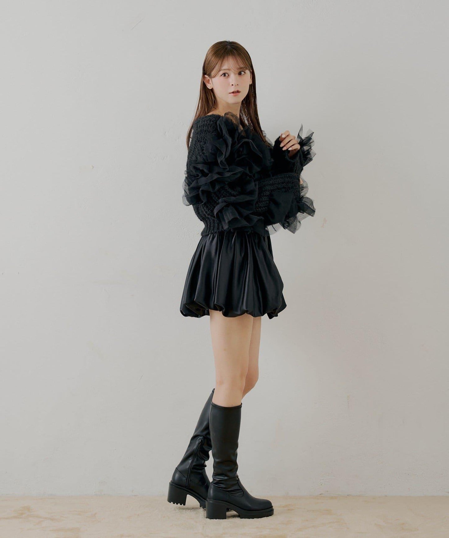 【SALON by Chico】不規則網紗拼接針織衫