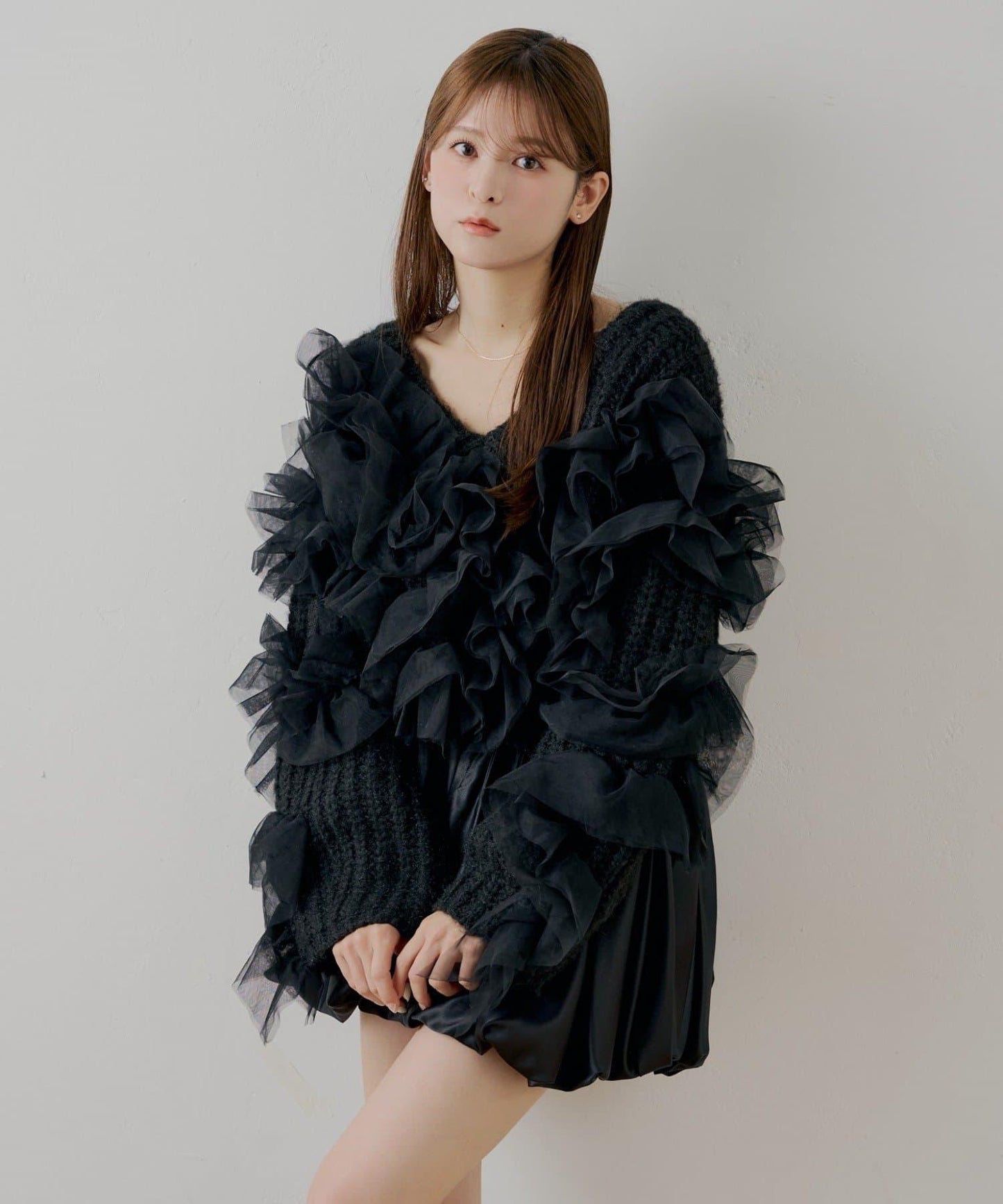 【SALON by Chico】不規則網紗拼接針織衫