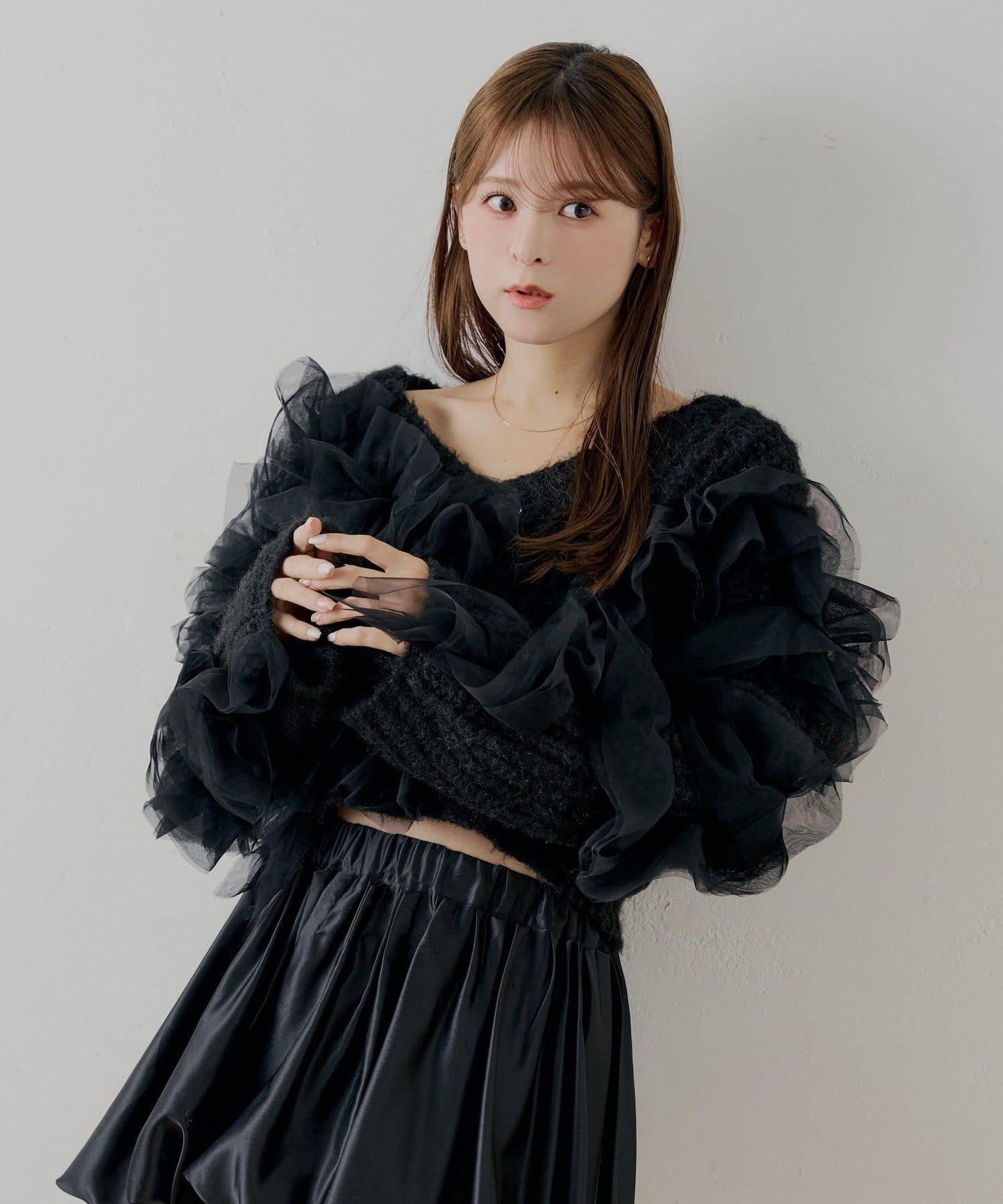 【SALON by Chico】不規則網紗拼接針織衫