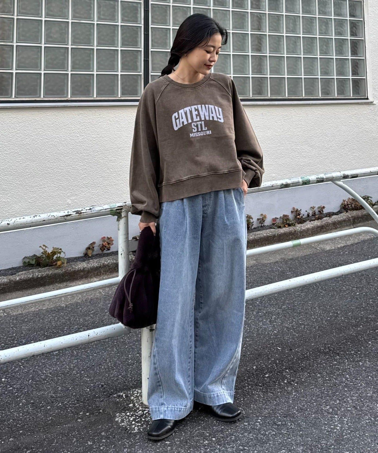 酸洗工藝標誌印花插肩袖衛衣