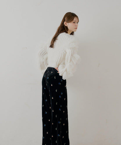 【SALON by Chico】不規則網紗拼接針織衫