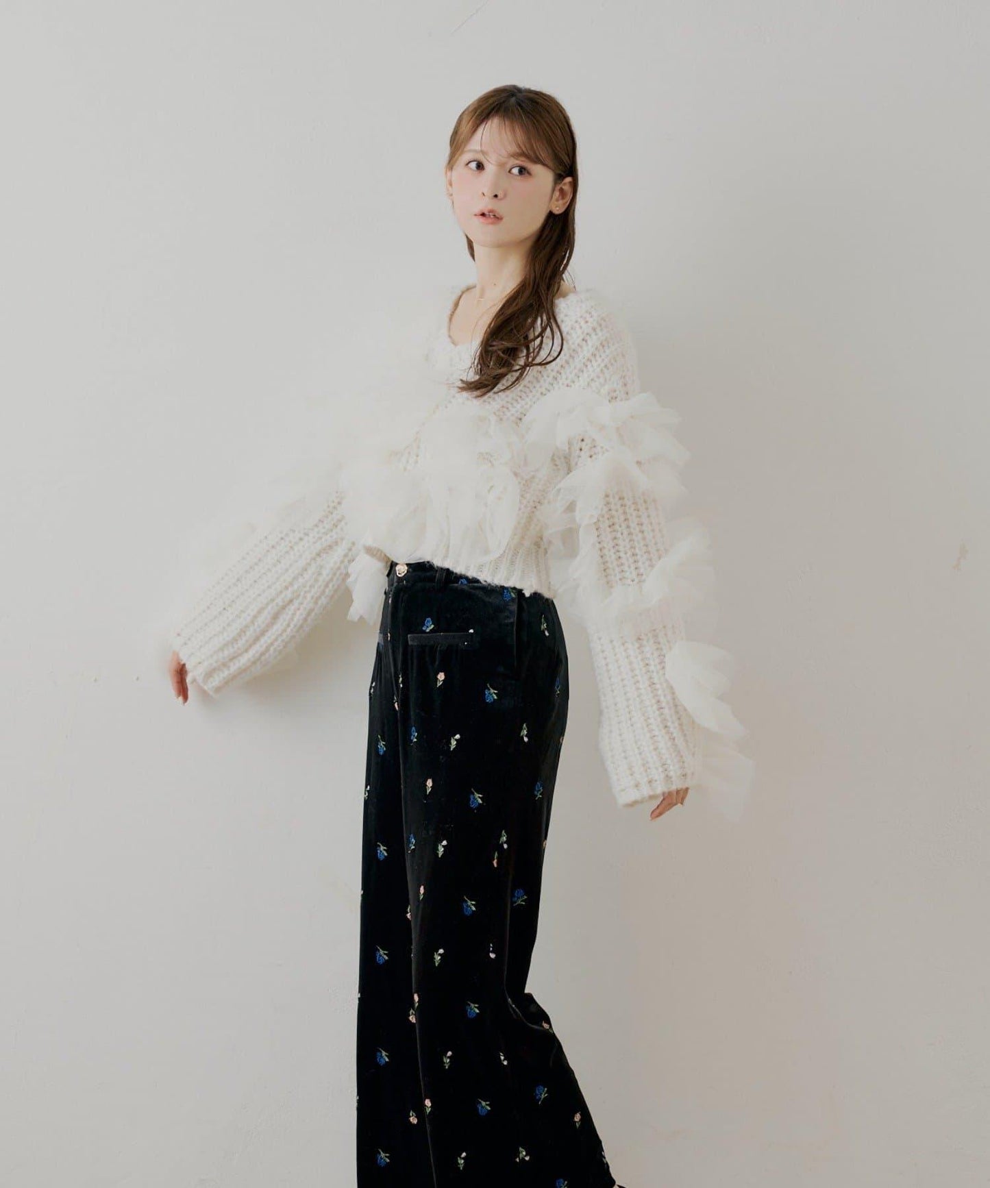 【SALON by Chico】不規則網紗拼接針織衫