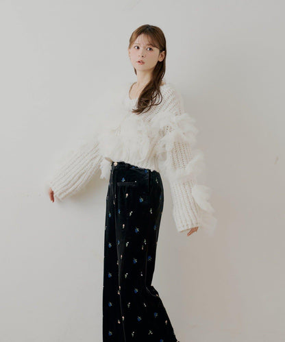 【SALON by Chico】不規則網紗拼接針織衫