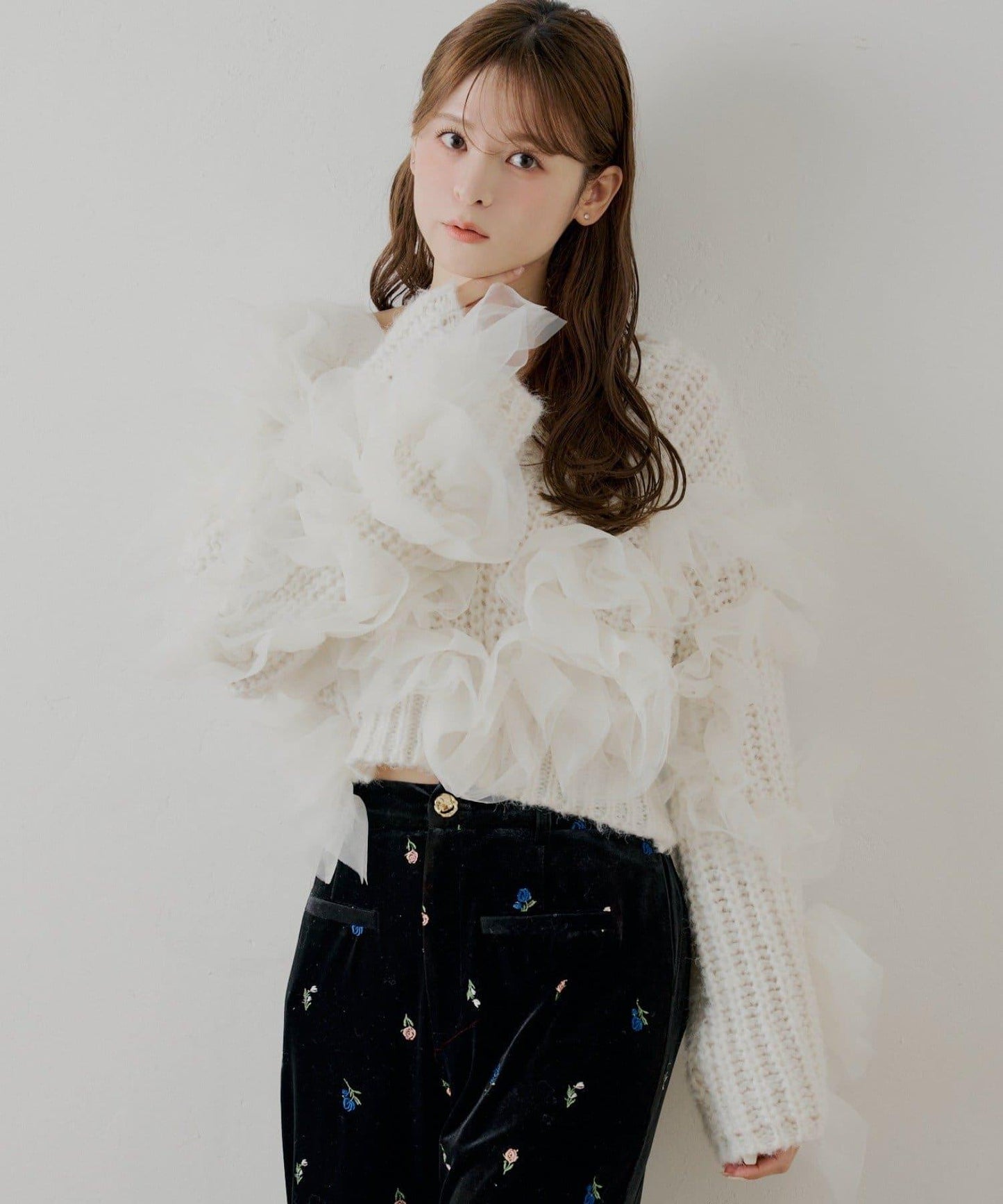 【SALON by Chico】不規則網紗拼接針織衫