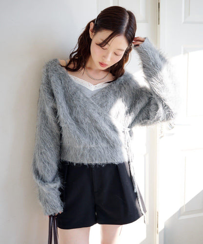 毛邊交叉針織衫