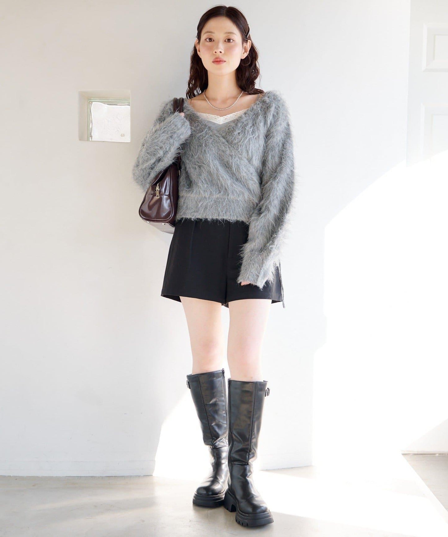 毛邊交叉針織衫