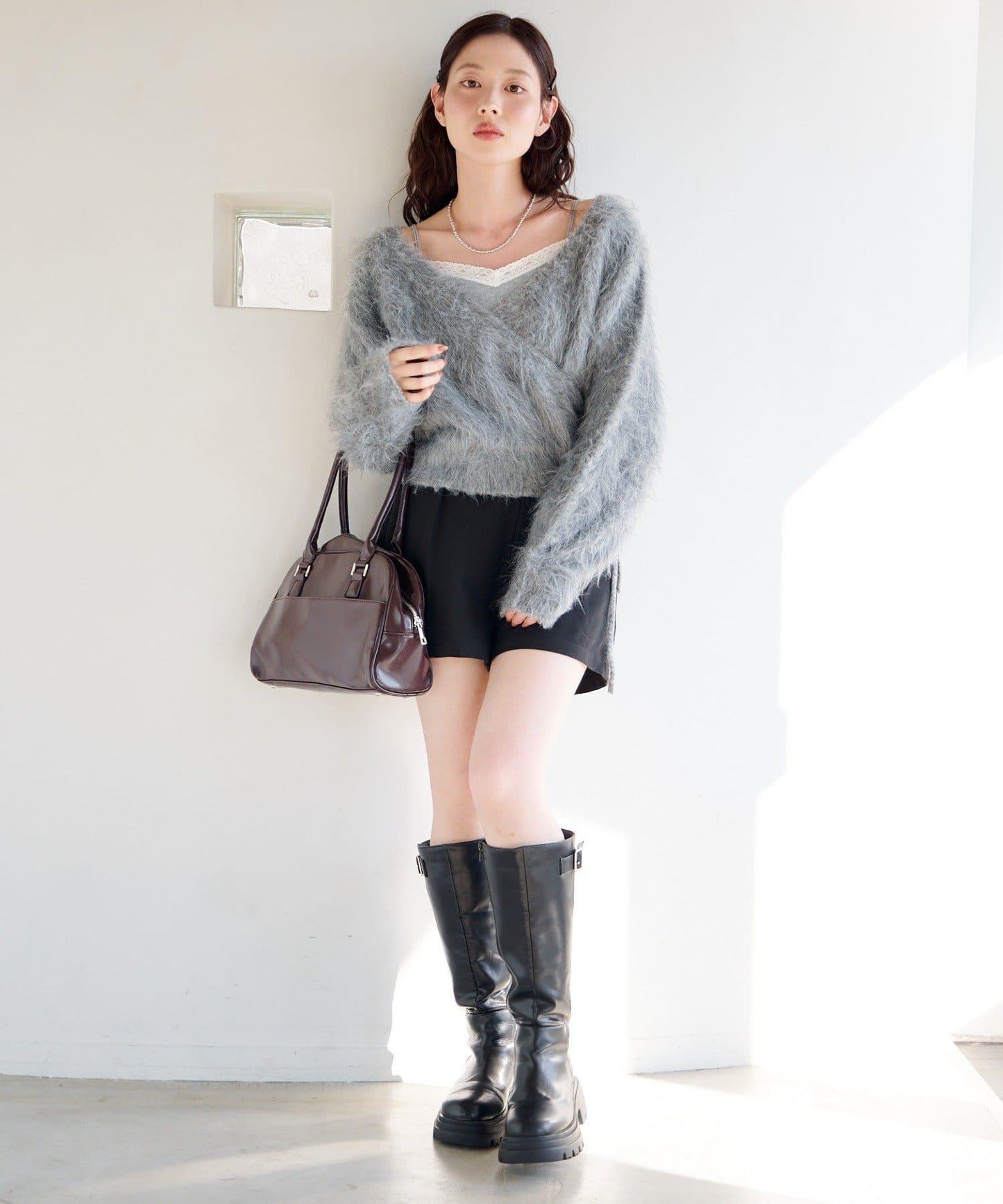 毛邊交叉針織衫