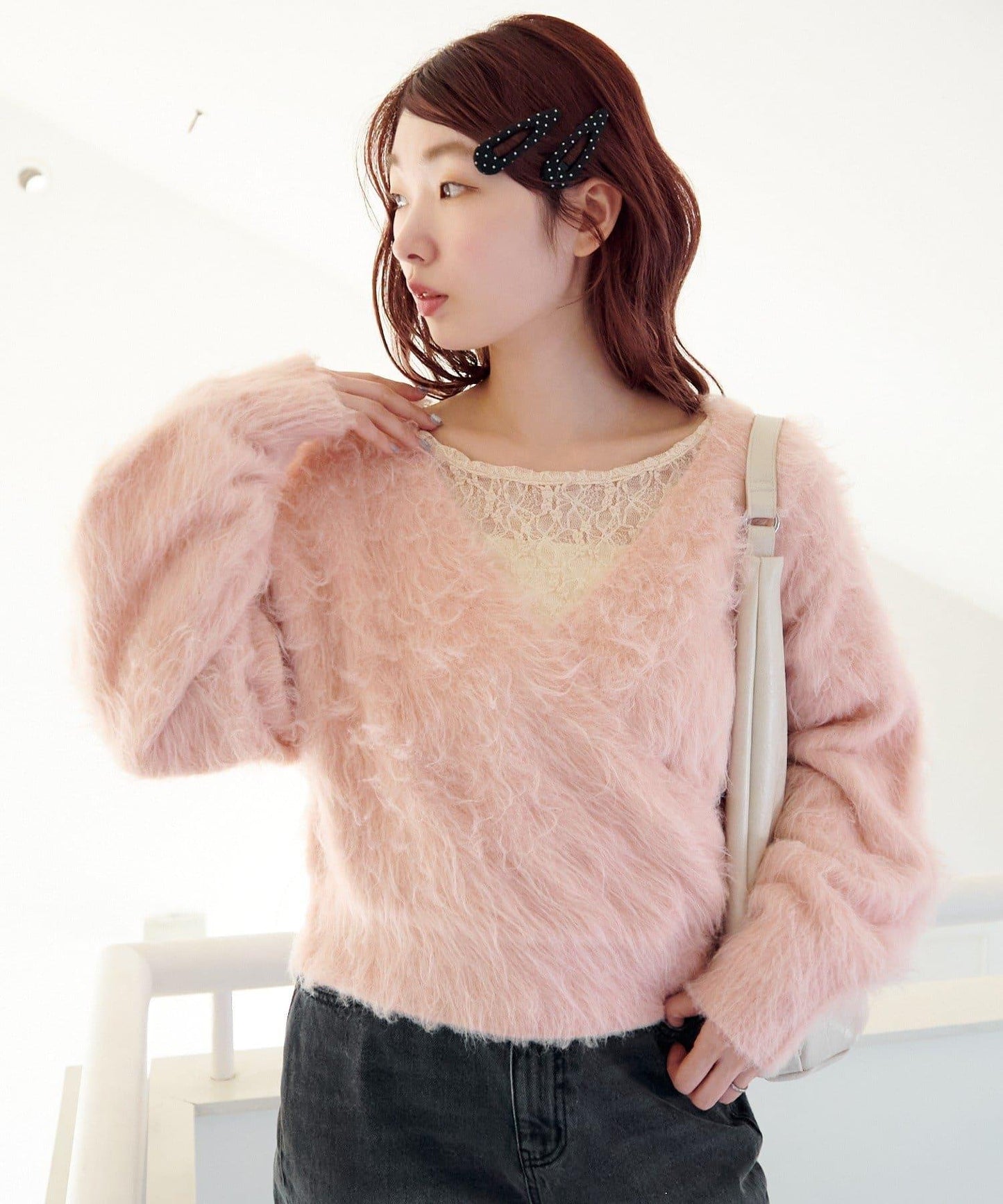 毛邊交叉針織衫