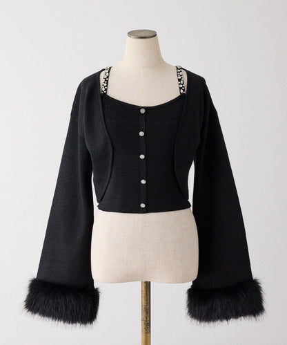 【Twinkle Collection】袖部毛絨短外套+亮片吊帶上衣套裝