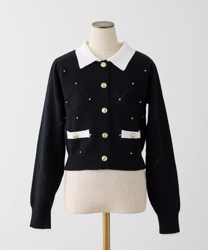 拼色寶石裝飾針織POLO衫