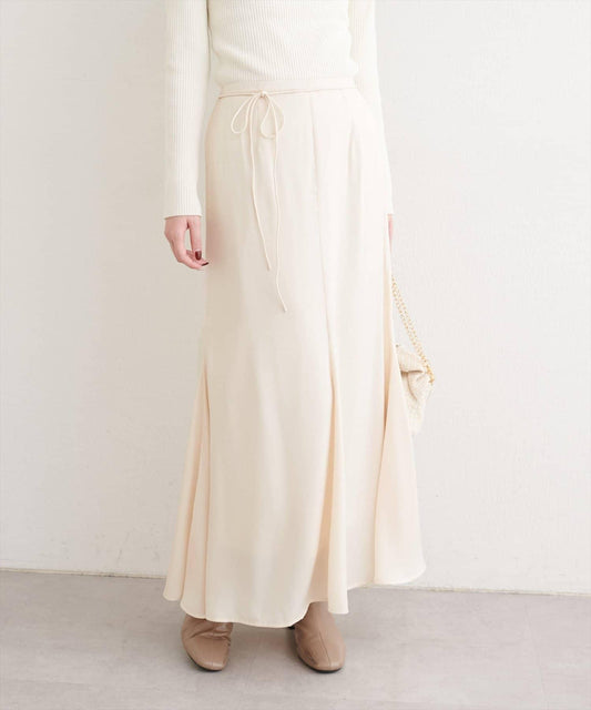 帶蝴蝶結腰帶緞面半身裙