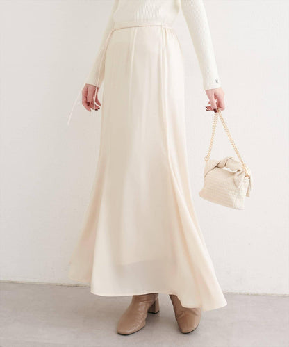 帶蝴蝶結腰帶緞面半身裙