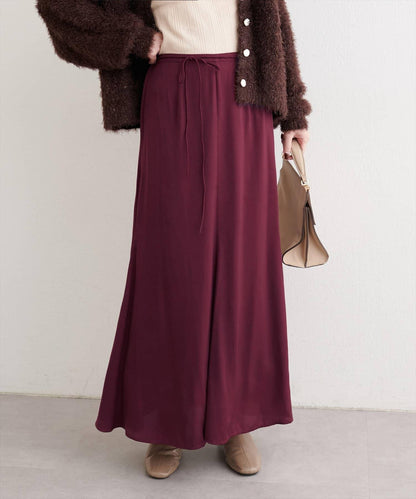 帶蝴蝶結腰帶緞面半身裙