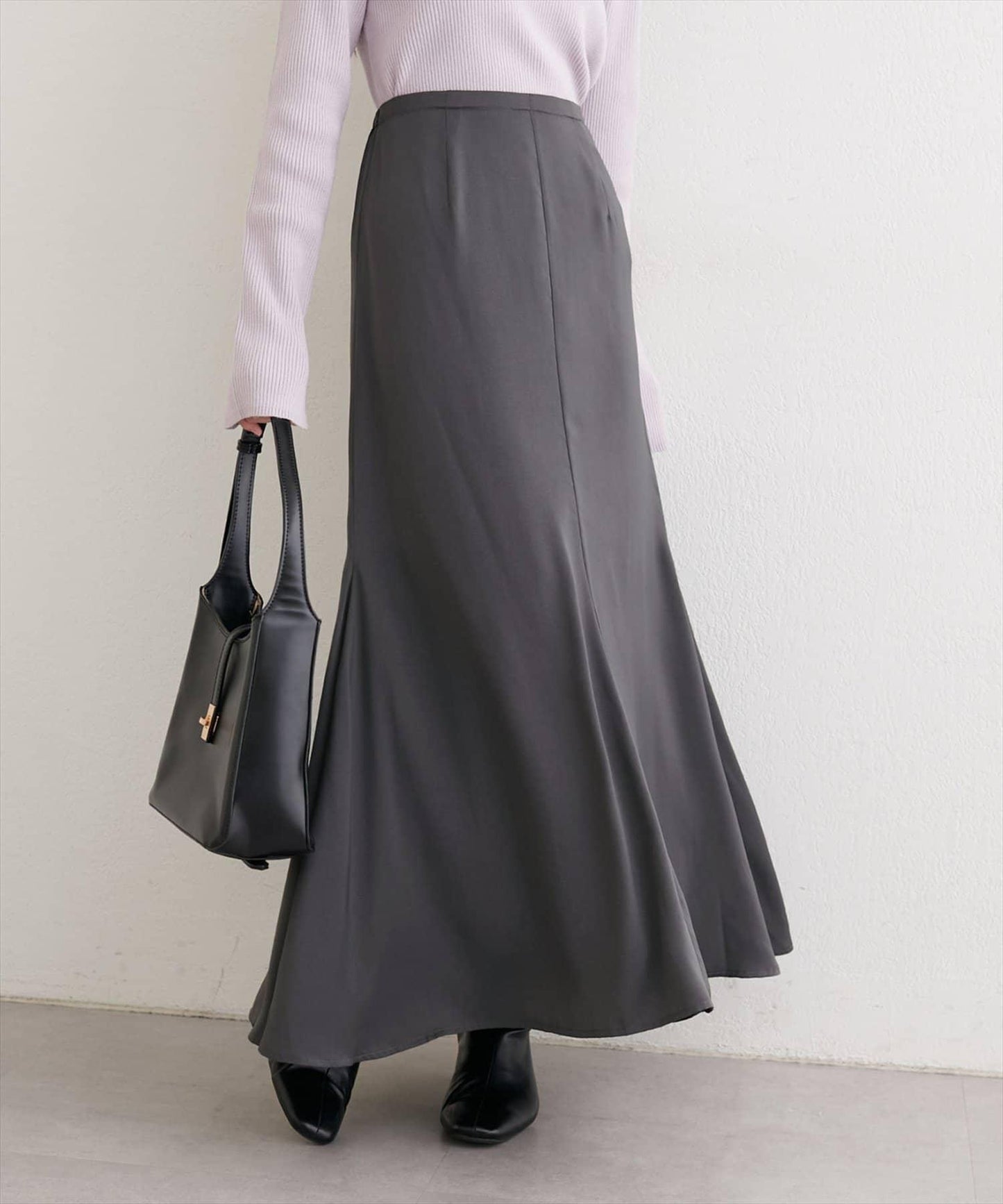 帶蝴蝶結腰帶緞面半身裙