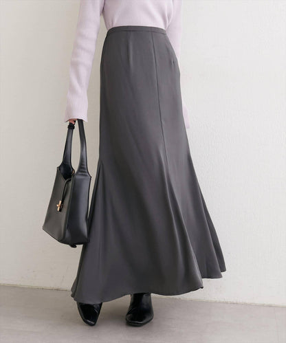 帶蝴蝶結腰帶緞面半身裙