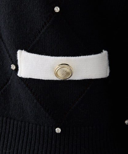 拼色寶石裝飾針織POLO衫