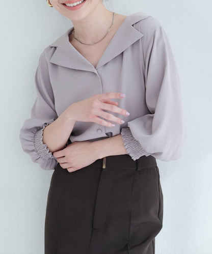 【natural couture】翻領袖口抽褶襯衫