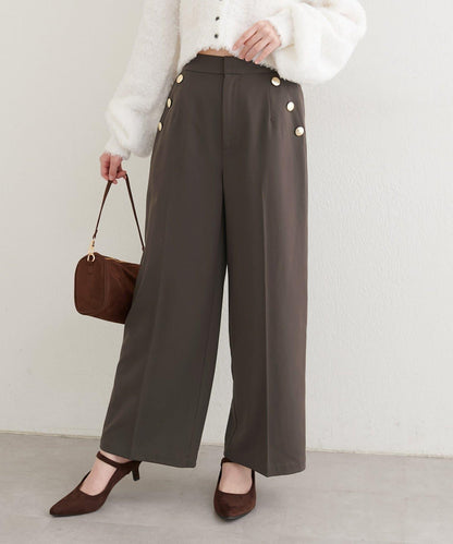 側邊釦子長褲