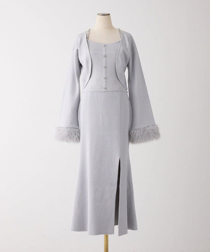 【Twinkle Collection】袖部毛絨短外套+亮片吊帶上衣套裝