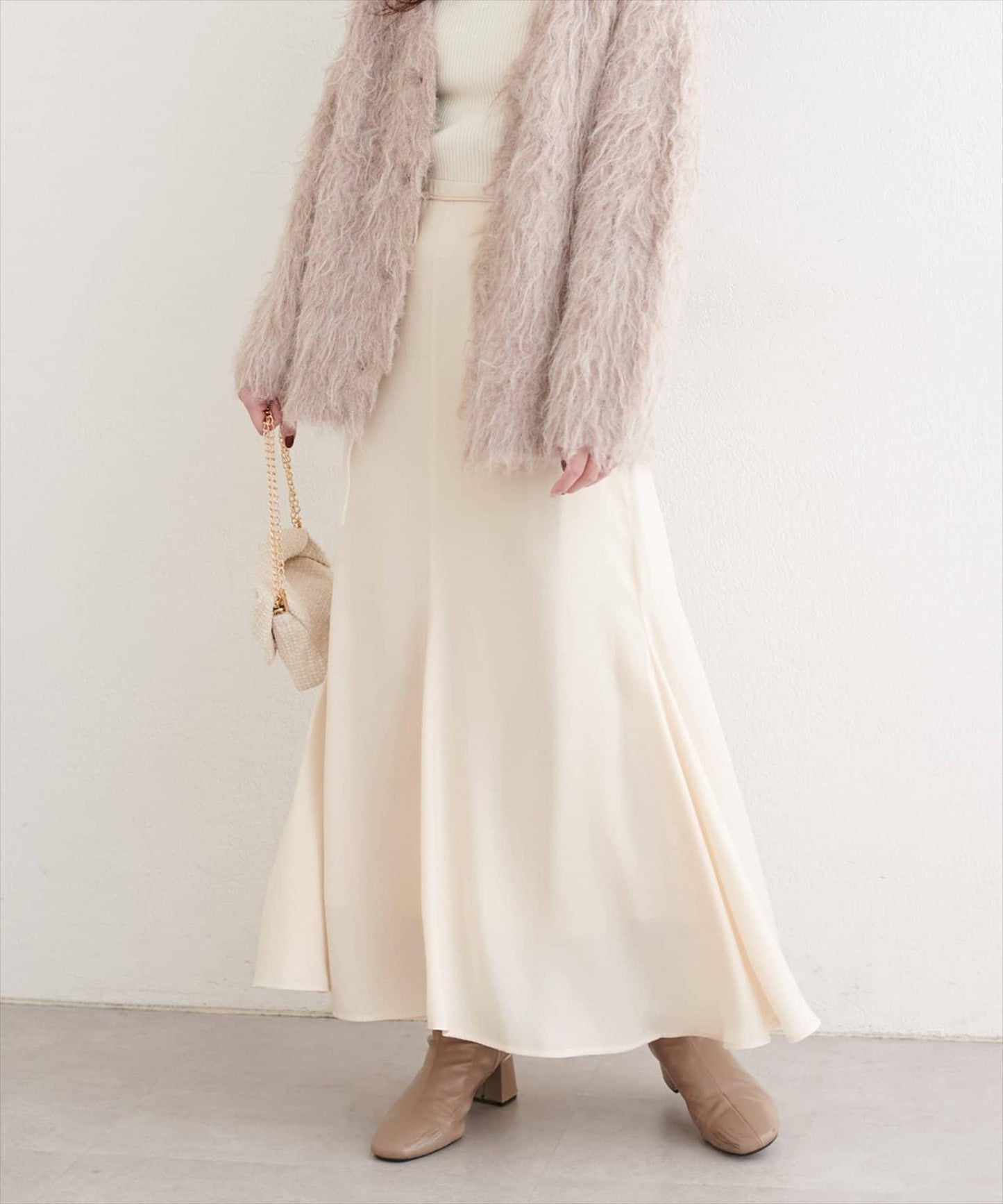 帶蝴蝶結腰帶緞面半身裙