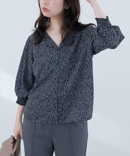 【natural couture】翻領袖口抽褶襯衫