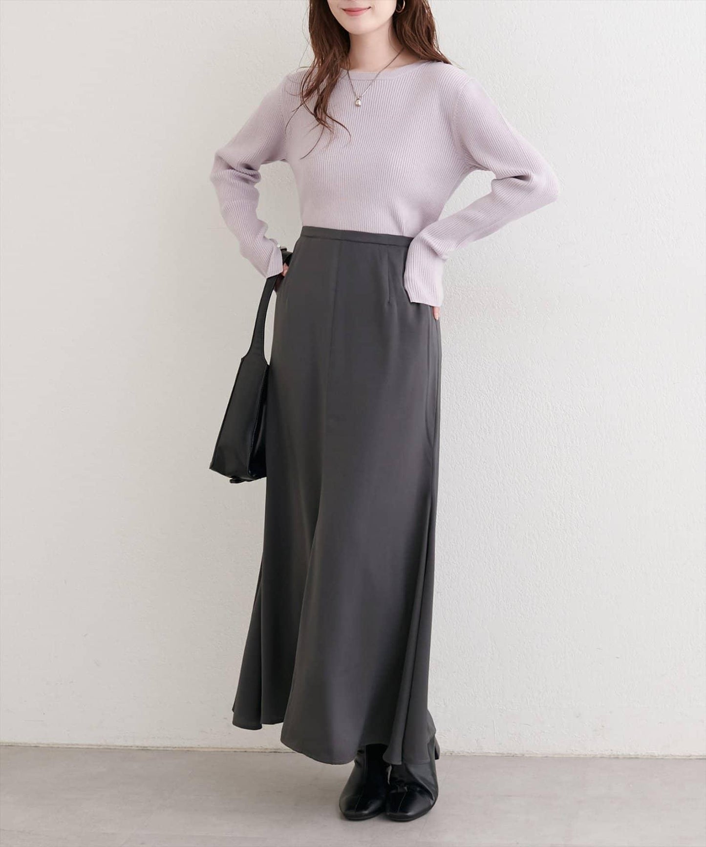 帶蝴蝶結腰帶緞面半身裙