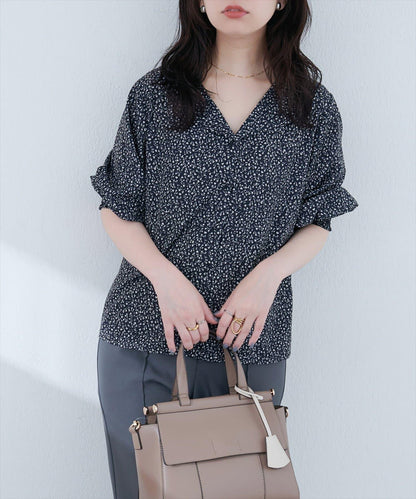 【natural couture】翻領袖口抽褶襯衫