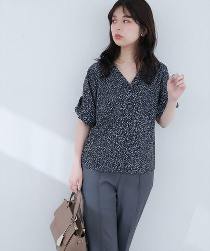 【natural couture】翻領袖口抽褶襯衫