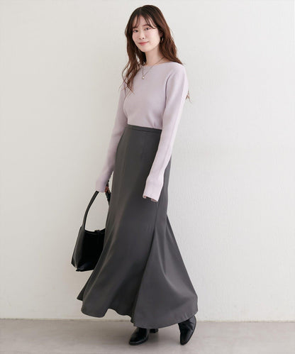 帶蝴蝶結腰帶緞面半身裙